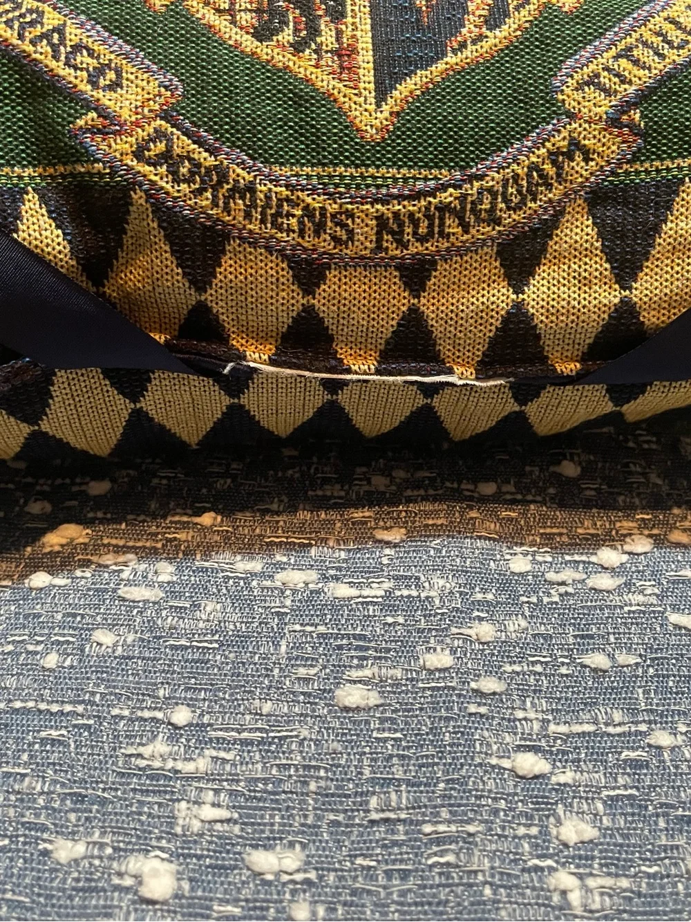 Vintage 2000 Hogwarts Crest Green Tapestry Accent Pillow